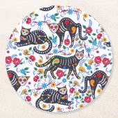 ヴィンテージ白黒猫ハロウィンゴシックフローラ ラウンドペーパーコースター (正面)