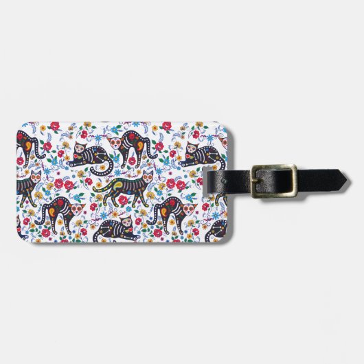 ヴィンテージ白黒猫ハロウィンゴシックフローラ ラゲッジタグ (正面横)