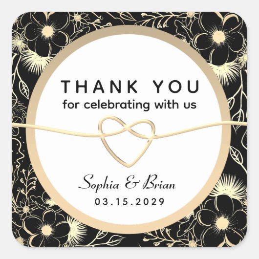 ヴィンテージ白黒結婚の感謝 スクエアシール (正面)
