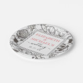 ヴィンテージ白黒結婚フローラの正方形フレーム ペーパープレート (アングル)