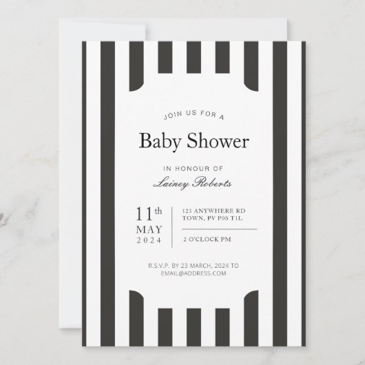 ヴィンテージ白黒縦キャンディストライプー 招待状 (正面)