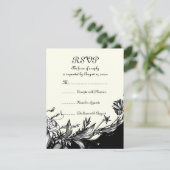 ヴィンテージ白黒花アイボリーフローラRSVPカード 出欠カード (スタンド正面)