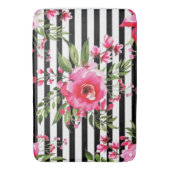ヴィンテージ白黒花ストライプとピンク色 バスマット (正面縦)