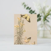 ヴィンテージ白黒蝶の黄色の白フローラ ポストカード (スタンド正面)