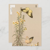 ヴィンテージ白黒蝶の黄色の白フローラ ポストカード (正面/裏面)