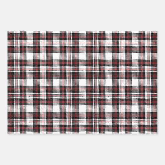 ヴィンテージ白黒赤い素朴なタータンチェック格子可愛い ラッピングペーパーシート (正面2)