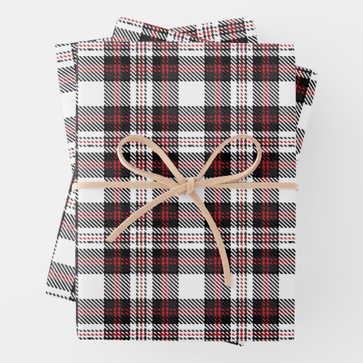 ヴィンテージ白黒赤い素朴なタータンチェック格子可愛い ラッピングペーパーシート (インサイチュ)