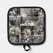 ヴィンテージ白黒金ゴールドモノグラム12フォトコラージュ 鍋敷き (正面)