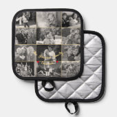 ヴィンテージ白黒金ゴールドモノグラム12フォトコラージュ 鍋敷き (正面/裏面)