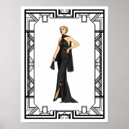 ヴィンテージ白黒1930年代シルクガウンファッション ポスター
