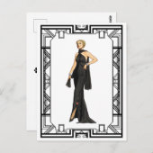 ヴィンテージ白黒1930年代シルクガウンファッション ポストカード (正面/裏面)