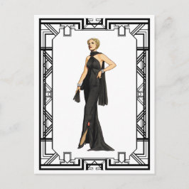 ヴィンテージ白黒1930年代シルクガウンファッション ポストカード