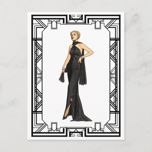 ヴィンテージ白黒1930年代シルクガウンファッション ポストカード (正面)