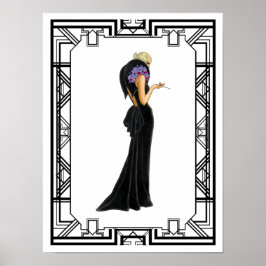 ヴィンテージ白黒1930年代ドラマ夕べガウン ポスター