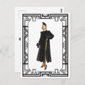 ヴィンテージ白黒1930年代ファーコートファッション ポストカード (正面/裏面)