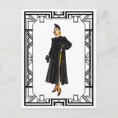 ヴィンテージ白黒1930年代ファーコートファッション ポストカード (正面)