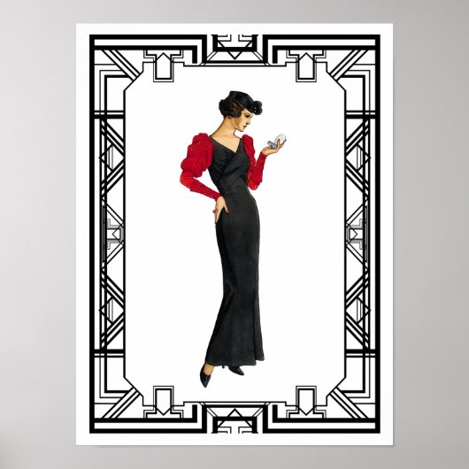 ヴィンテージ白黒1930年代夕べガウン ポスター (正面)