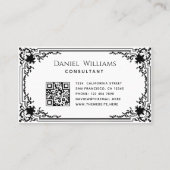 ヴィンテージ白黒QRコードスクリプエレガントト 名刺 (裏面)