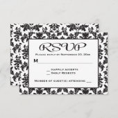 ヴィンテージ白黒RSVPダマスクフローラ 出欠カード (正面/裏面)