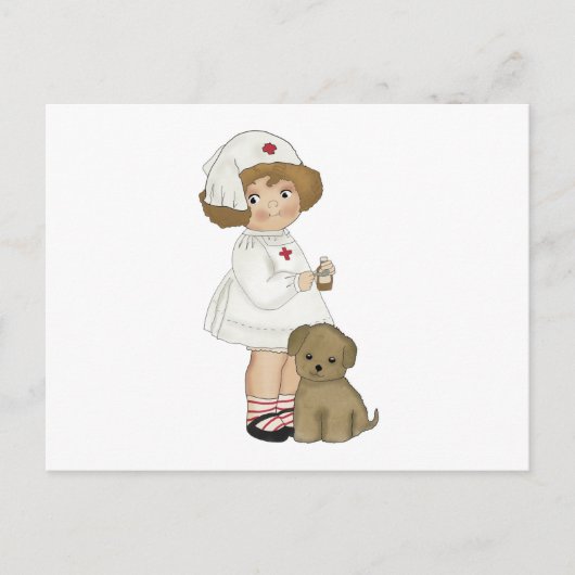 ヴィンテージ看護師と子犬のTシャツとギフト ポストカード (正面)