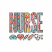 ヴィンテージ看護師タイポグラフィ医療アイコンTシャツデザイン シール (正面)