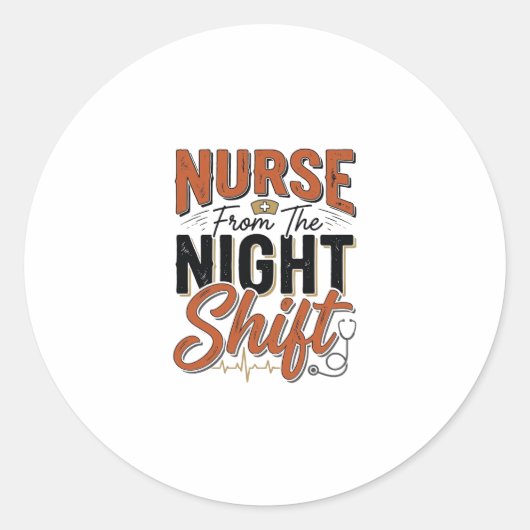 ヴィンテージ看護師夜勤Tシャツデザイン_1 ラウンドシール (正面)