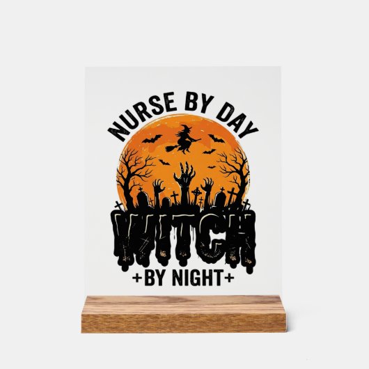 ヴィンテージ看護師魔女ハロウィンデザイン_1 アクリルサイン (正面)