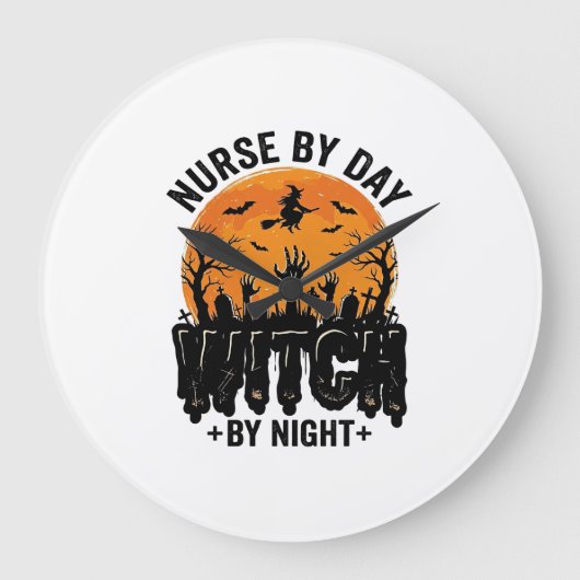 ヴィンテージ看護師魔女ハロウィンデザイン_1 ラージ壁時計 (正面)