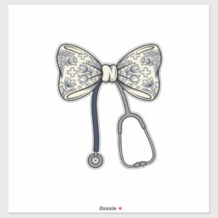 ヴィンテージ看護師 リボン ステethoscope 花柄 シャツ デザイン シール