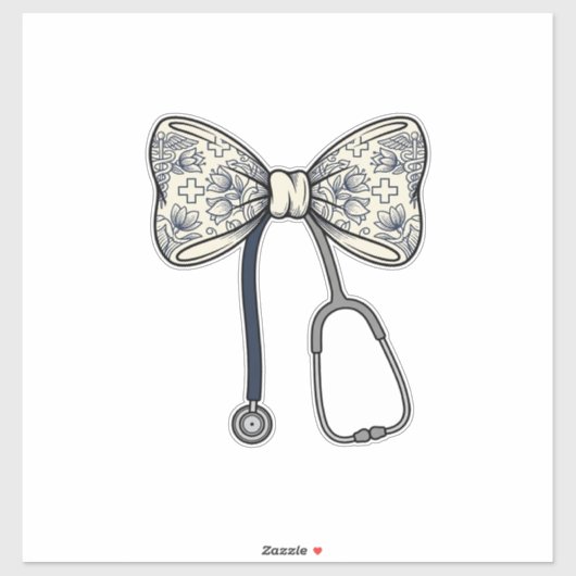 ヴィンテージ看護師 リボン ステethoscope 花柄 シャツ デザイン シール (シート)