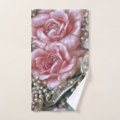 ヴィンテージ真珠とピンクのバラのパターン バスタオルセット (ハンドタオル)