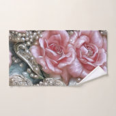 ヴィンテージ真珠とピンクのバラのパターン バスタオルセット (ハンドタオル)