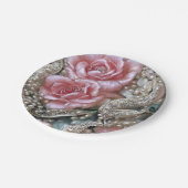 ヴィンテージ真珠とピンクのバラのパターン ペーパープレート (アングル)