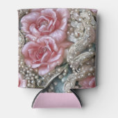 ヴィンテージ真珠とピンクのバラのパターン 缶クーラー (正面)