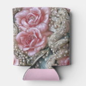 ヴィンテージ真珠とピンクのバラのパターン 缶クーラー (裏面)