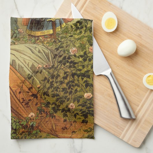 ヴィンテージ眠る美しいビクトリアン、おとぎ話 キッチンタオル (四つ折り)