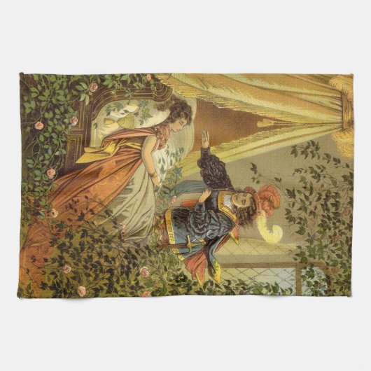 ヴィンテージ眠る美しいビクトリアン、おとぎ話 キッチンタオル (横)