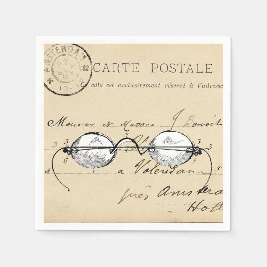 ヴィンテージ眼鏡フランスのはがきナプキン スタンダードカクテルナプキン (正面)