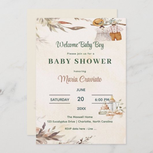 ヴィンテージ着替えベビーシャワー招待状 招待状 (正面/裏面)