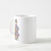 ヴィンテージ着物の日本人女性 コーヒーマグカップ (正面左)