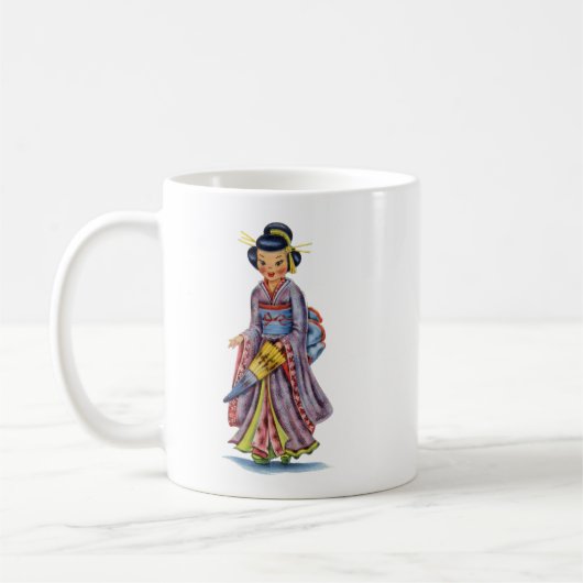 ヴィンテージ着物の日本人女性 コーヒーマグカップ (左)