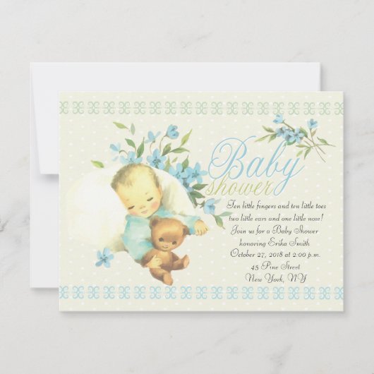 ヴィンテージ睡眠ベビーシャワー 招待状 (正面)