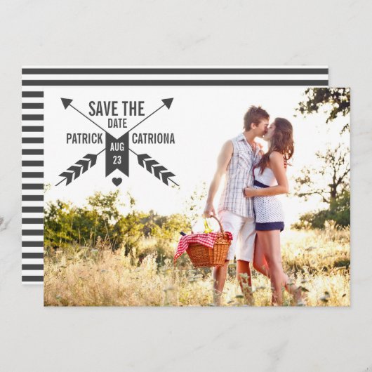 ヴィンテージ矢印で写真の発表日を保存 招待状 (正面/裏面)