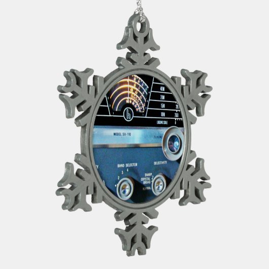 ヴィンテージ短波無線受信機 スノーフレークピューターオーナメント (左)