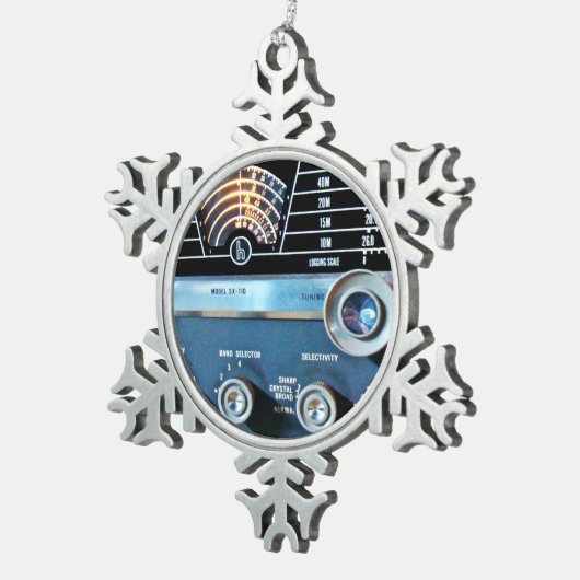 ヴィンテージ短波無線受信機 スノーフレークピューターオーナメント (右)