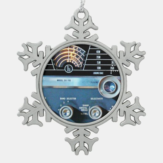 ヴィンテージ短波無線受信機 スノーフレークピューターオーナメント (正面)