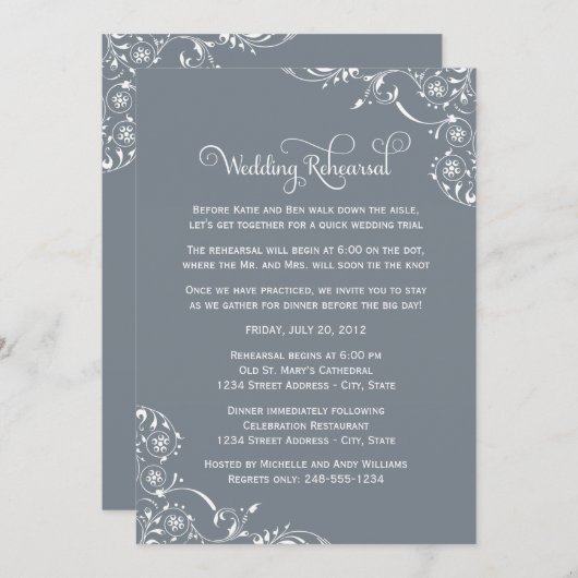 ヴィンテージ石板ス結婚クロールのリハーサルとディナー 招待状 (正面/裏面)