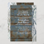 ヴィンテージ石板ブルーバーンウッドレースカントリーウェディング 招待状 (正面/裏面)