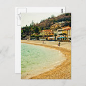 ヴィンテージ砂浜の都市の海の家や木 ポストカード (正面/裏面)