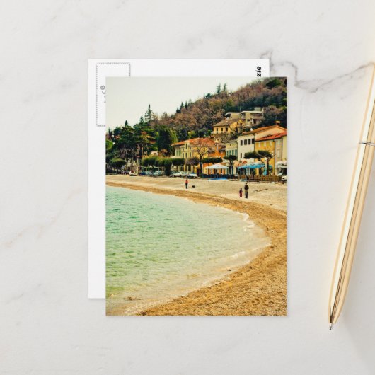 ヴィンテージ砂浜の都市の海の家や木 ポストカード (正面/裏面インサイチュ)